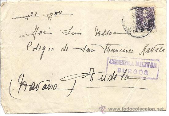 Military Antiques: SOBRE CON CENSURA MILITAR DE BURGOS. 1939