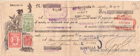 Militaria: LETRA DE CAMBIO A&Ntilde;O 1936CON SELLO AUXILIO NECESITADOS O,10 SEVILLA