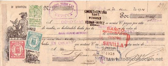 Militaria: LETRA DE CAMBIO A&Ntilde;O 1936CON SELLO AUXILIO NECESITADOS O,10 SEVILLA