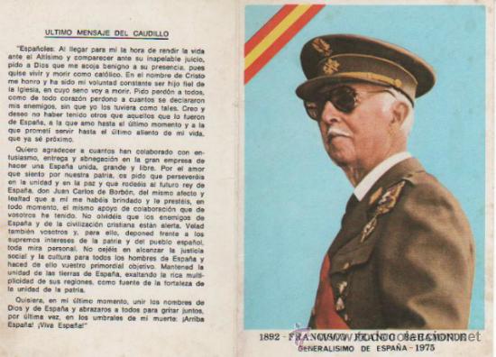 Militaria: Lote 5 postales relacionadas con el franquismo y &uacute;ltimo mensaje del Caudillo. Ver fotos