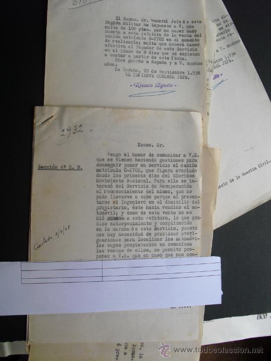 Military Antiques: 1938 EXPEDIENTE POR VENTA DE CAMI&Oacute;N, INFORME GUARDIA CIVIL Y MULTAS