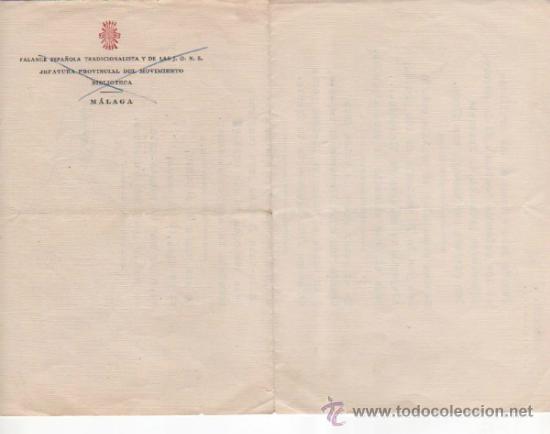 Militaria: Carta original de la Falange espa&ntilde;ola tradicionalista y de las J.O.N.S. Jefatura de M&aacute;laga.