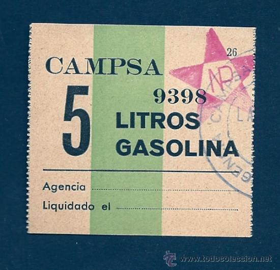 Militaria: 5144 - Guerra Civil Espa&ntilde;ola VALE POR 5 LITROS DE GASOLINA CAMPSA -