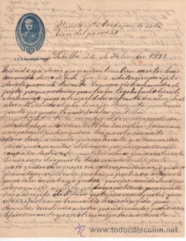 Militaria: Bonita carta escrita en Sevilla y fechada en el a&ntilde;o 1939