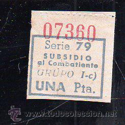 Militaria: SUBSIDIO AL COMBATIENTE. 1 PTA. AZUL. - Foto 1