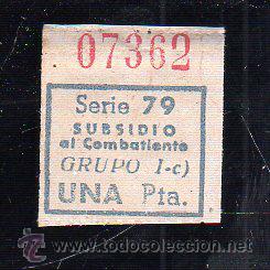 Militaria: SUBSIDIO AL COMBATIENTE. 1 PTA. AZUL. - Foto 1