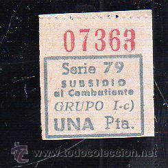 Militaria: SUBSIDIO AL COMBATIENTE. 1 PTA. AZUL. - Foto 1