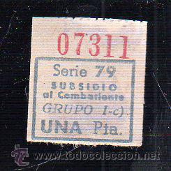 Militaria: SUBSIDIO AL COMBATIENTE. 1 PTA. AZUL. - Foto 1