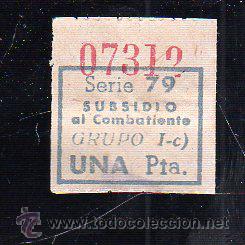 Militaria: SUBSIDIO AL COMBATIENTE. 1 PTA. AZUL. - Foto 1