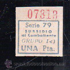 Militaria: SUBSIDIO AL COMBATIENTE. 1 PTA. AZUL. - Foto 1