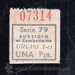 Militaria: SUBSIDIO AL COMBATIENTE. 1 PTA. AZUL.