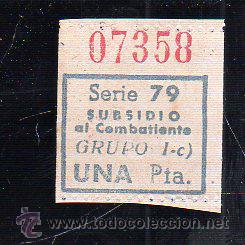 Militaria: SUBSIDIO AL COMBATIENTE. 1 PTA. AZUL.