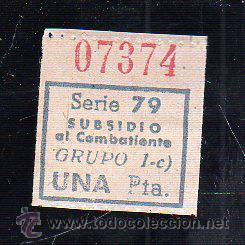 Militaria: SUBSIDIO AL COMBATIENTE. 1 PTA. AZUL.