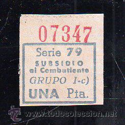Militaria: SUBSIDIO AL COMBATIENTE. 1 PTA. AZUL.