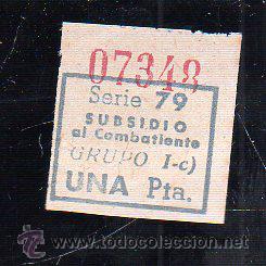 Militaria: SUBSIDIO AL COMBATIENTE. 1 PTA. AZUL.