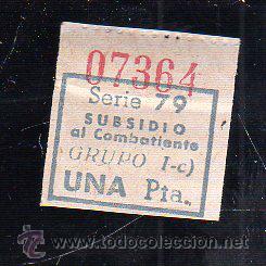 Militaria: SUBSIDIO AL COMBATIENTE. 1 PTA. AZUL. - Foto 1