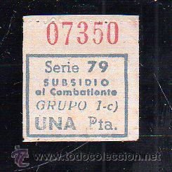 Militaria: SUBSIDIO AL COMBATIENTE. 1 PTA. AZUL.