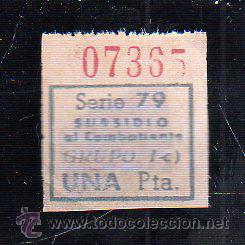 Militaria: SUBSIDIO AL COMBATIENTE. 1 PTA. AZUL. - Foto 1