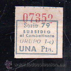 Militaria: SUBSIDIO AL COMBATIENTE. 1 PTA. AZUL.