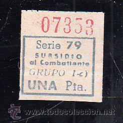 Militaria: SUBSIDIO AL COMBATIENTE. 1 PTA. AZUL. - Foto 1