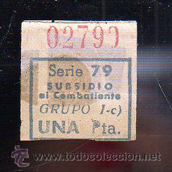 Militaria: SUBSIDIO AL COMBATIENTE. 1 PTA. AZUL. - Foto 1