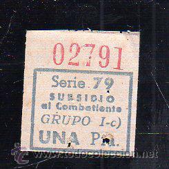 Militaria: SUBSIDIO AL COMBATIENTE. 1 PTA. AZUL. - Foto 1