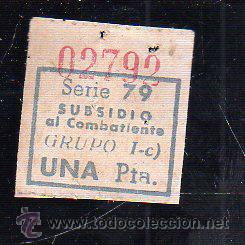 Militaria: SUBSIDIO AL COMBATIENTE. 1 PTA. AZUL. - Foto 1