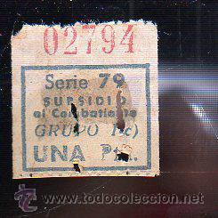 Militaria: SUBSIDIO AL COMBATIENTE. 1 PTA. AZUL. - Foto 1