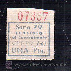 Militaria: SUBSIDIO AL COMBATIENTE. 1 PTA. AZUL. - Foto 1