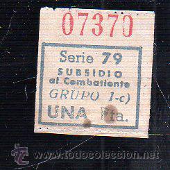 Militaria: SUBSIDIO AL COMBATIENTE. 1 PTA. AZUL. - Foto 1