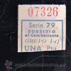 Militaria: SUBSIDIO AL COMBATIENTE. 1 PTA. AZUL. - Foto 1