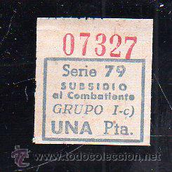 Militaria: SUBSIDIO AL COMBATIENTE. 1 PTA. AZUL. - Foto 1
