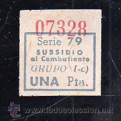 Militaria: SUBSIDIO AL COMBATIENTE. 1 PTA. AZUL. - Foto 1