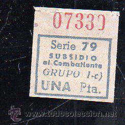 Militaria: SUBSIDIO AL COMBATIENTE. 1 PTA. AZUL. - Foto 1