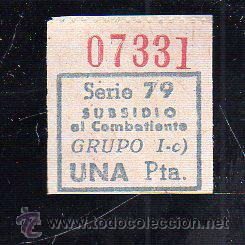 Militaria: SUBSIDIO AL COMBATIENTE. 1 PTA. AZUL. - Foto 1