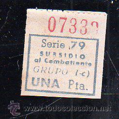 Militaria: SUBSIDIO AL COMBATIENTE. 1 PTA. AZUL. - Foto 1