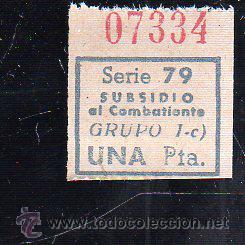 Militaria: SUBSIDIO AL COMBATIENTE. 1 PTA. AZUL. - Foto 1