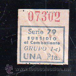 Militaria: SUBSIDIO AL COMBATIENTE. 1 PTA. AZUL. - Foto 1