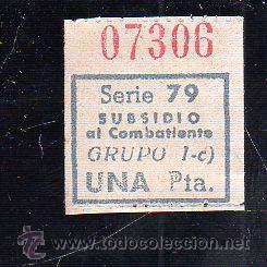 Militaria: SUBSIDIO AL COMBATIENTE. 1 PTA. AZUL. - Foto 1