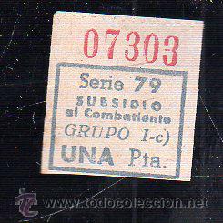 Militaria: SUBSIDIO AL COMBATIENTE. 1 PTA. AZUL. - Foto 1