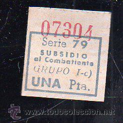Militaria: SUBSIDIO AL COMBATIENTE. 1 PTA. AZUL. - Foto 1