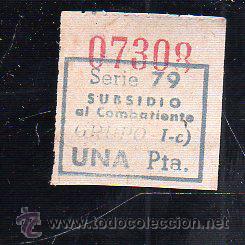 Militaria: SUBSIDIO AL COMBATIENTE. 1 PTA. AZUL. - Foto 1