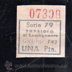 Militaria: SUBSIDIO AL COMBATIENTE. 1 PTA. AZUL. - Foto 1