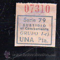 Militaria: SUBSIDIO AL COMBATIENTE. 1 PTA. AZUL. - Foto 1