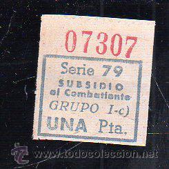Militaria: SUBSIDIO AL COMBATIENTE. 1 PTA. AZUL. - Foto 1