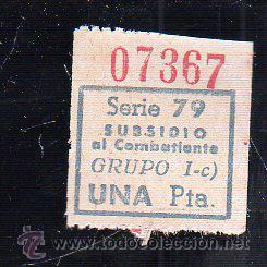 Militaria: SUBSIDIO AL COMBATIENTE. 1 PTA. AZUL. - Foto 1