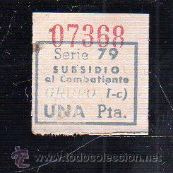 Militaria: SUBSIDIO AL COMBATIENTE. 1 PTA. AZUL. - Foto 1