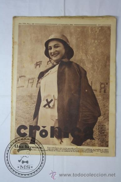 Militaria: Cronica A&ntilde;o VIII Numero 359 - Septiembre 1936 - Portada Enfermera Republicana Guerra Civil