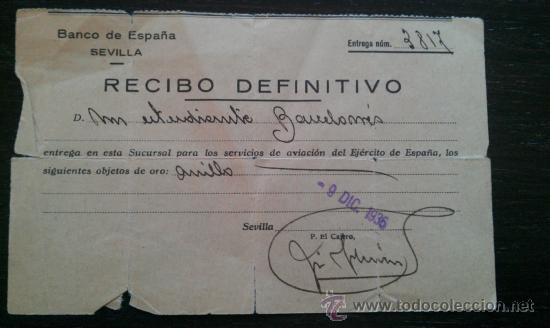 Militaria: 1936. CONTRIBUCION DE GUERRA ANILLO DE ORO. SEVILLA BARCELONA  AVIACION GUERRA CIVIL BANCO DE ESPA&Ntilde;A
