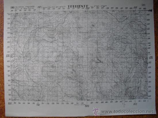 Military Antiques: MAPA DE TERRIENTE HOJA 589 DEL EJERCITO NACIONAL COPIADO DE UN MAPA DE GUERRA REPUBLICANO